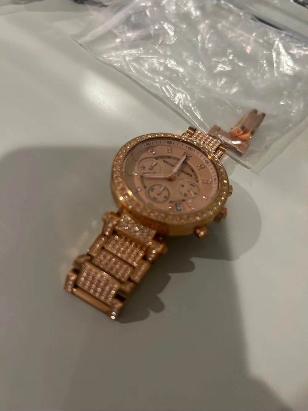 Michael Kors Rose Gold Crystal-Embellished Chronograph Watch